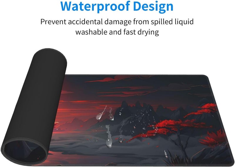 Brecoy Extended Gaming Mouse Pad, Large Desk Mat XL Anime Mouse Pad Waterproof with Stitched Edges, Non-Slip Desktop Pad for Home and Office, Level Up Your 31.5x11.8 Inch (Darkness Red Moon) - Image 3